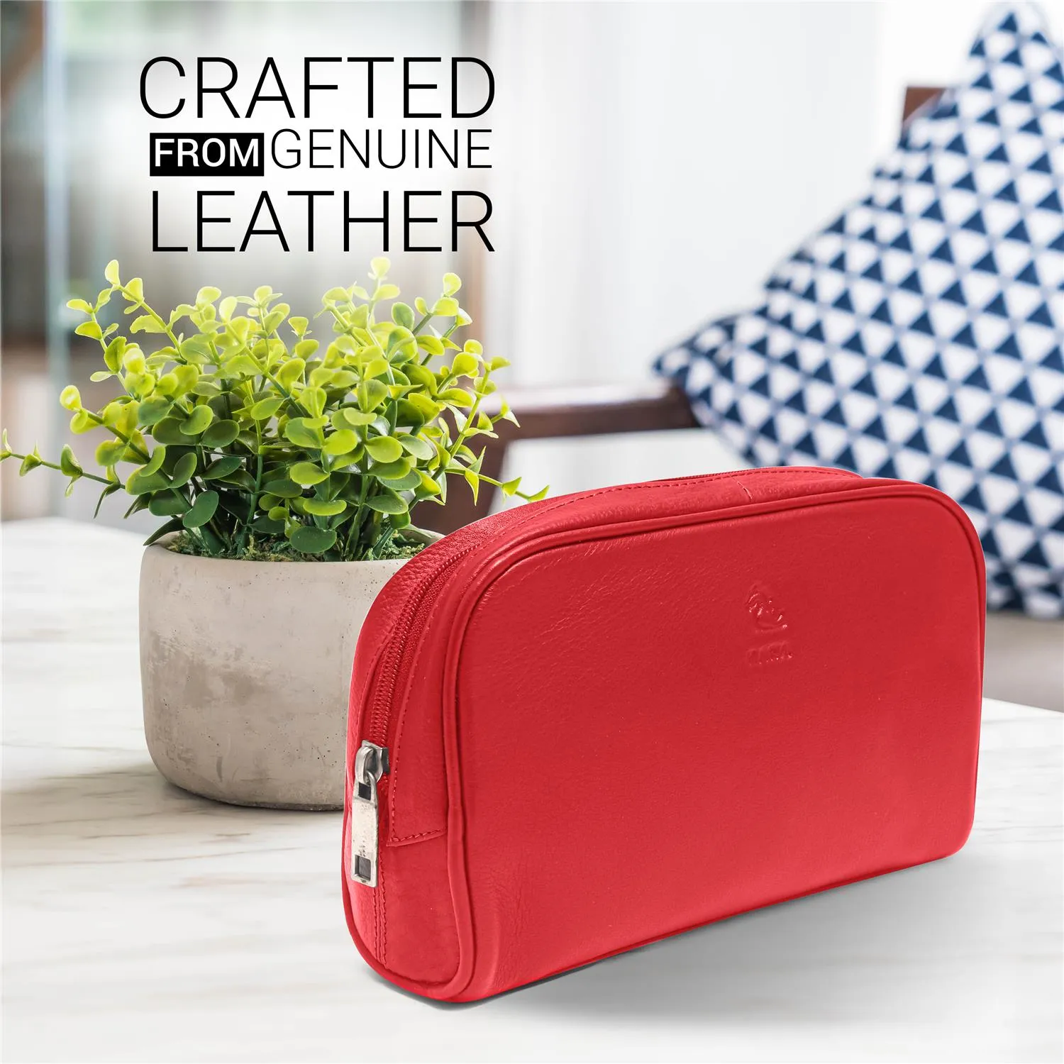 Malia Tan Leather Wash Bag for Men and Women