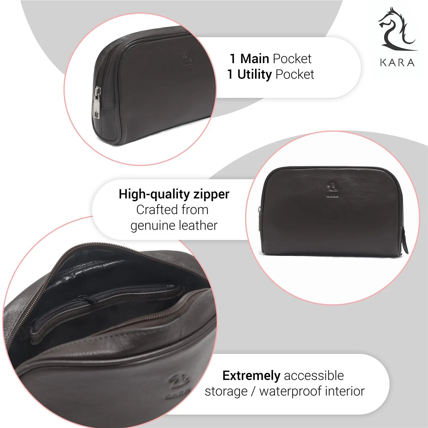 Malia Tan Leather Wash Bag for Men and Women