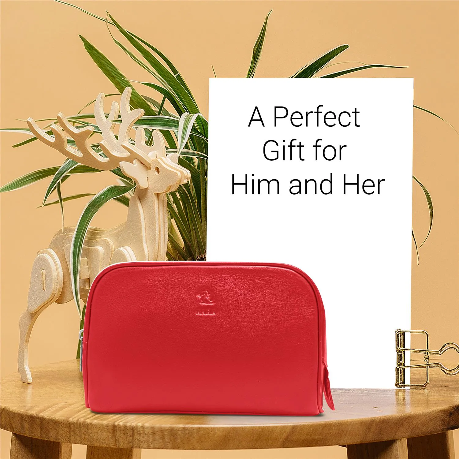 Malia Tan Leather Wash Bag for Men and Women