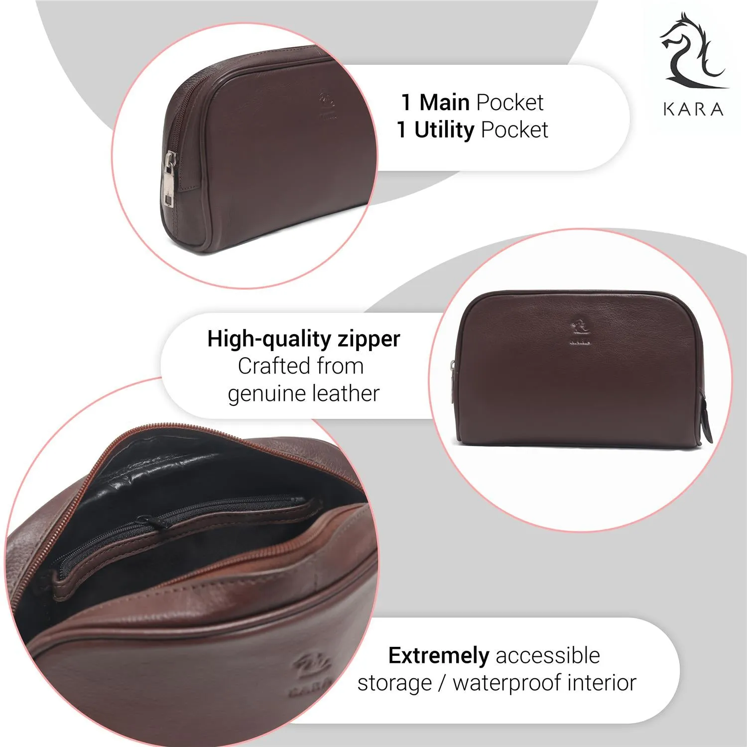 Malia Tan Leather Wash Bag for Men and Women