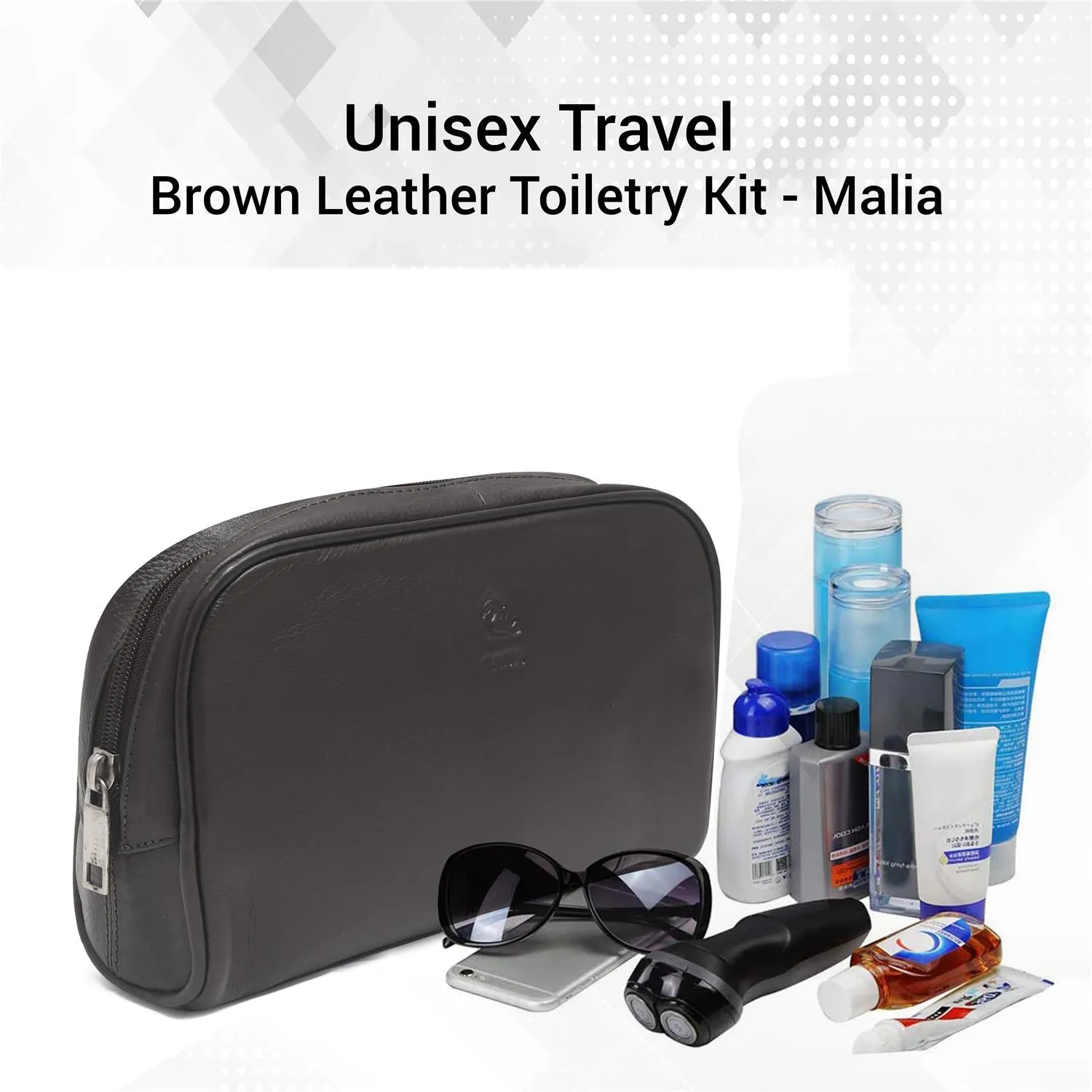 Malia Tan Leather Wash Bag for Men and Women