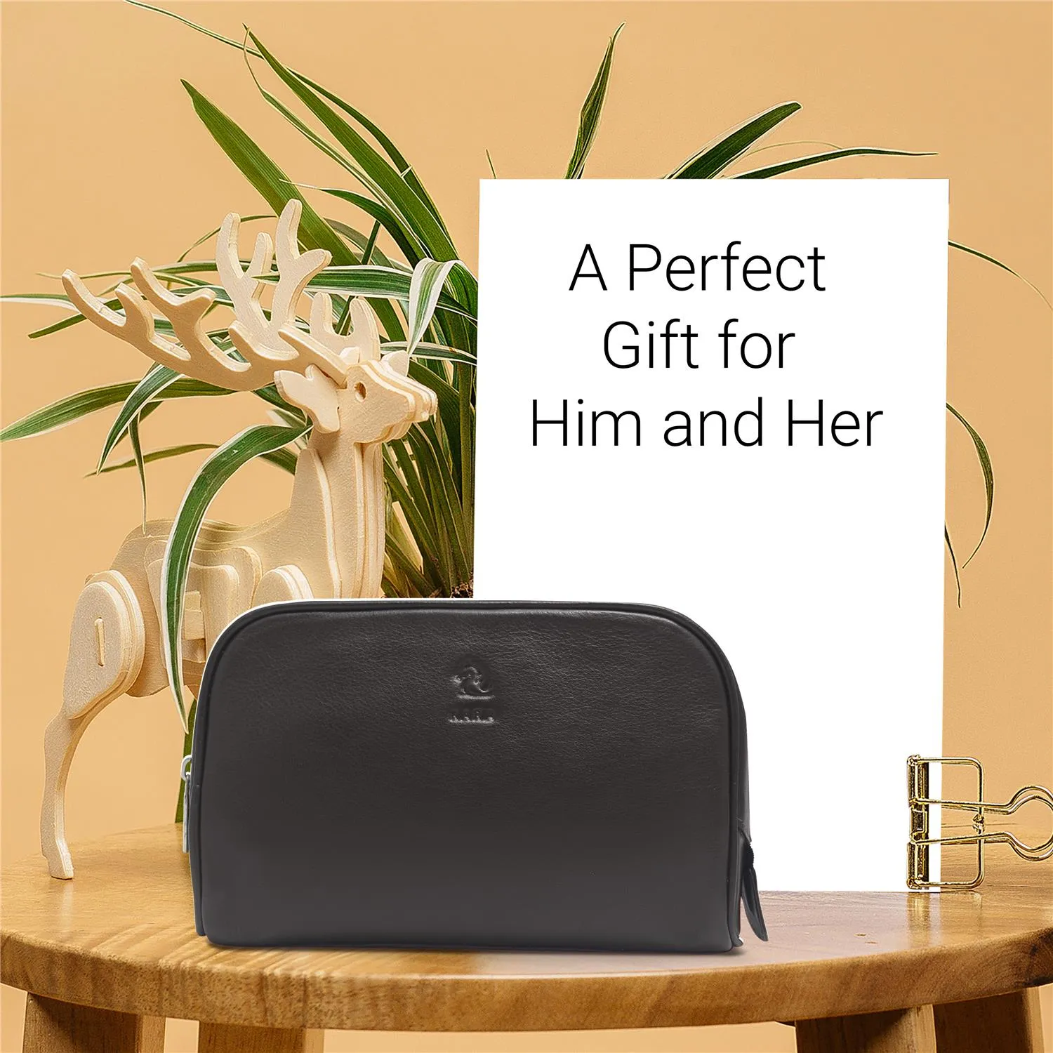 Malia Tan Leather Wash Bag for Men and Women