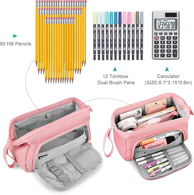 Mamowla Large Pencil Cases for Girls Super Big Pencil Case for Women Zipper Smoothy Pen Case Pouch Holder Stationery Organizer Duarable School Pencil Cases