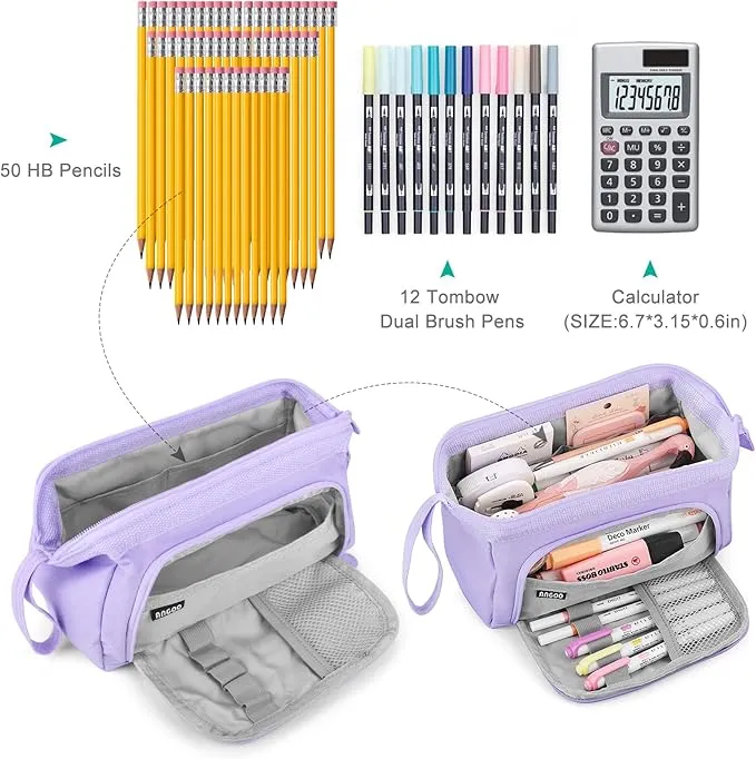 Mamowla Large Pencil Cases for Girls Super Big Pencil Case for Women Zipper Smoothy Pen Case Pouch Holder Stationery Organizer Duarable School Pencil Cases