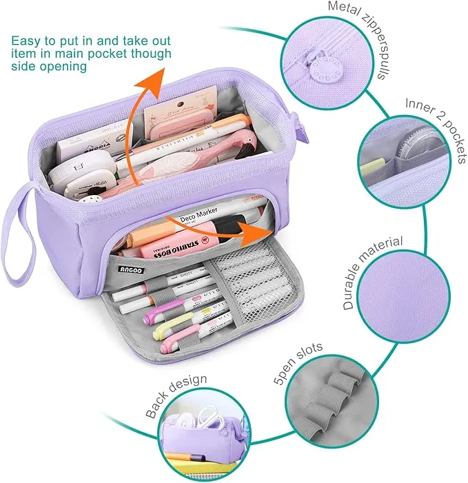Mamowla Large Pencil Cases for Girls Super Big Pencil Case for Women Zipper Smoothy Pen Case Pouch Holder Stationery Organizer Duarable School Pencil Cases