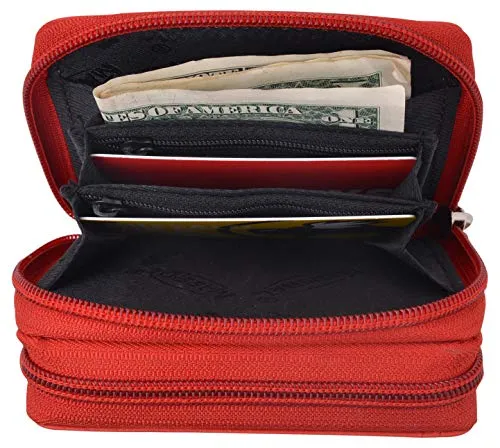 Marshal Leather Double Zippered Accordion Wallet Red