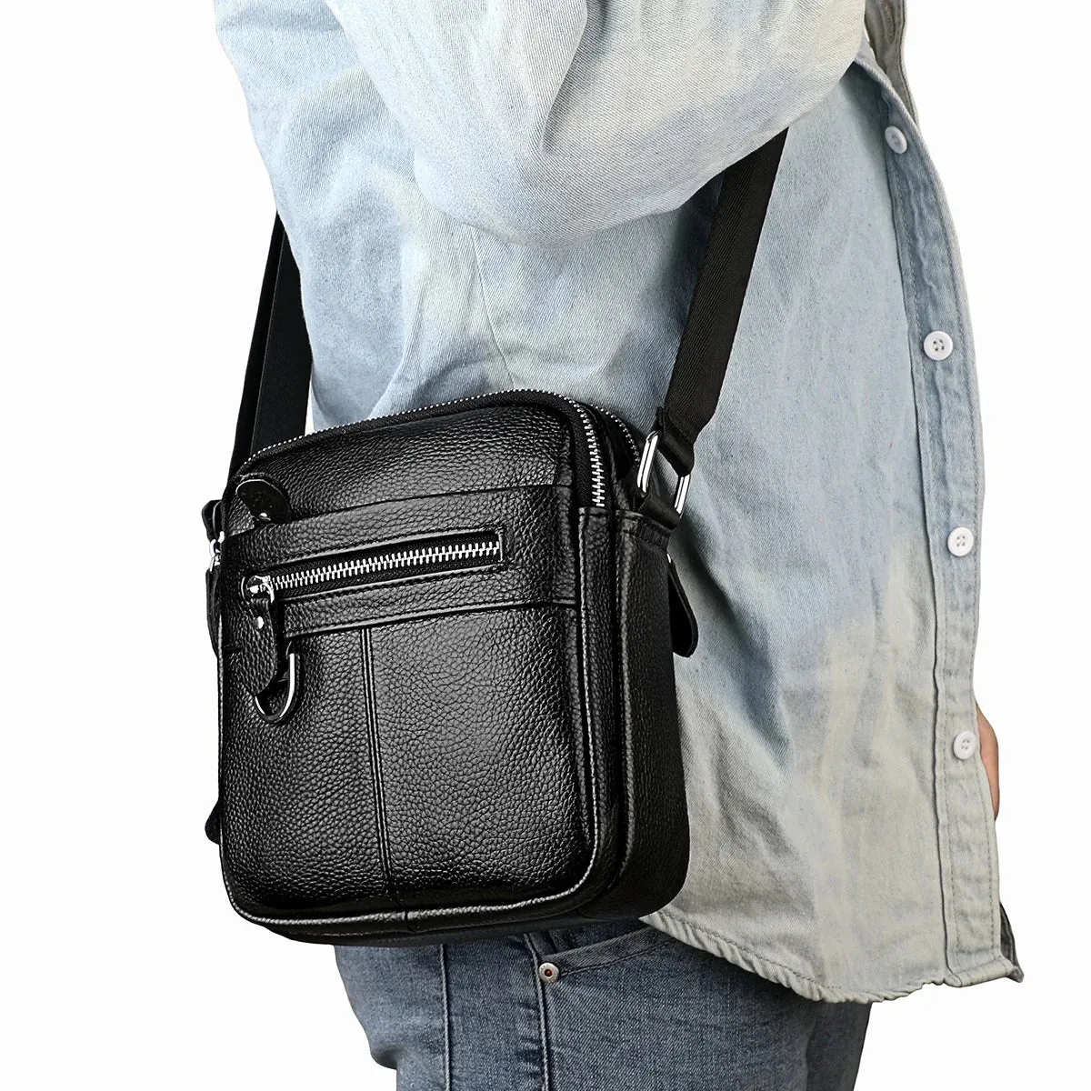 Men's Square-Shaped Messenger Bag: Crossbody Leather Shoulder Bag for Outdoor Adventures