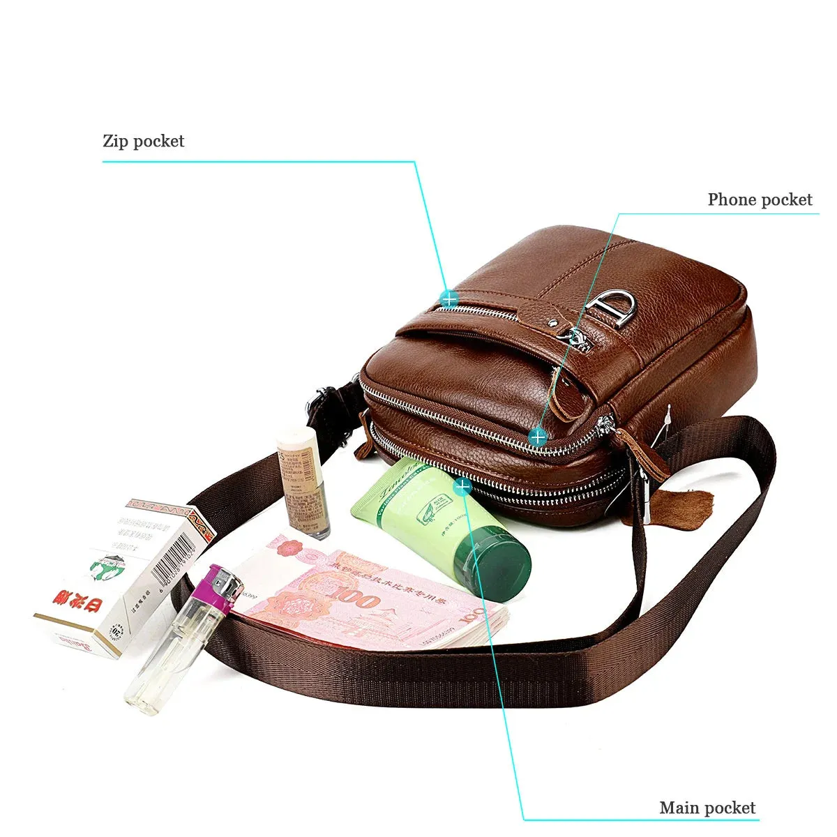 Men's Square-Shaped Messenger Bag: Crossbody Leather Shoulder Bag for Outdoor Adventures