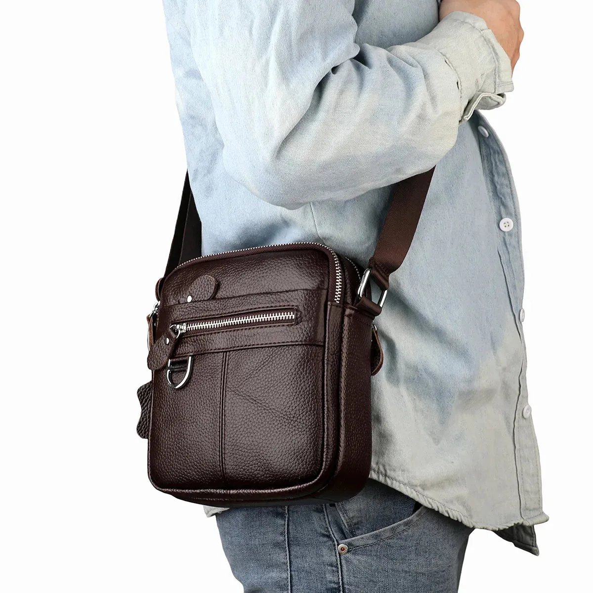 Men's Square-Shaped Messenger Bag: Crossbody Leather Shoulder Bag for Outdoor Adventures