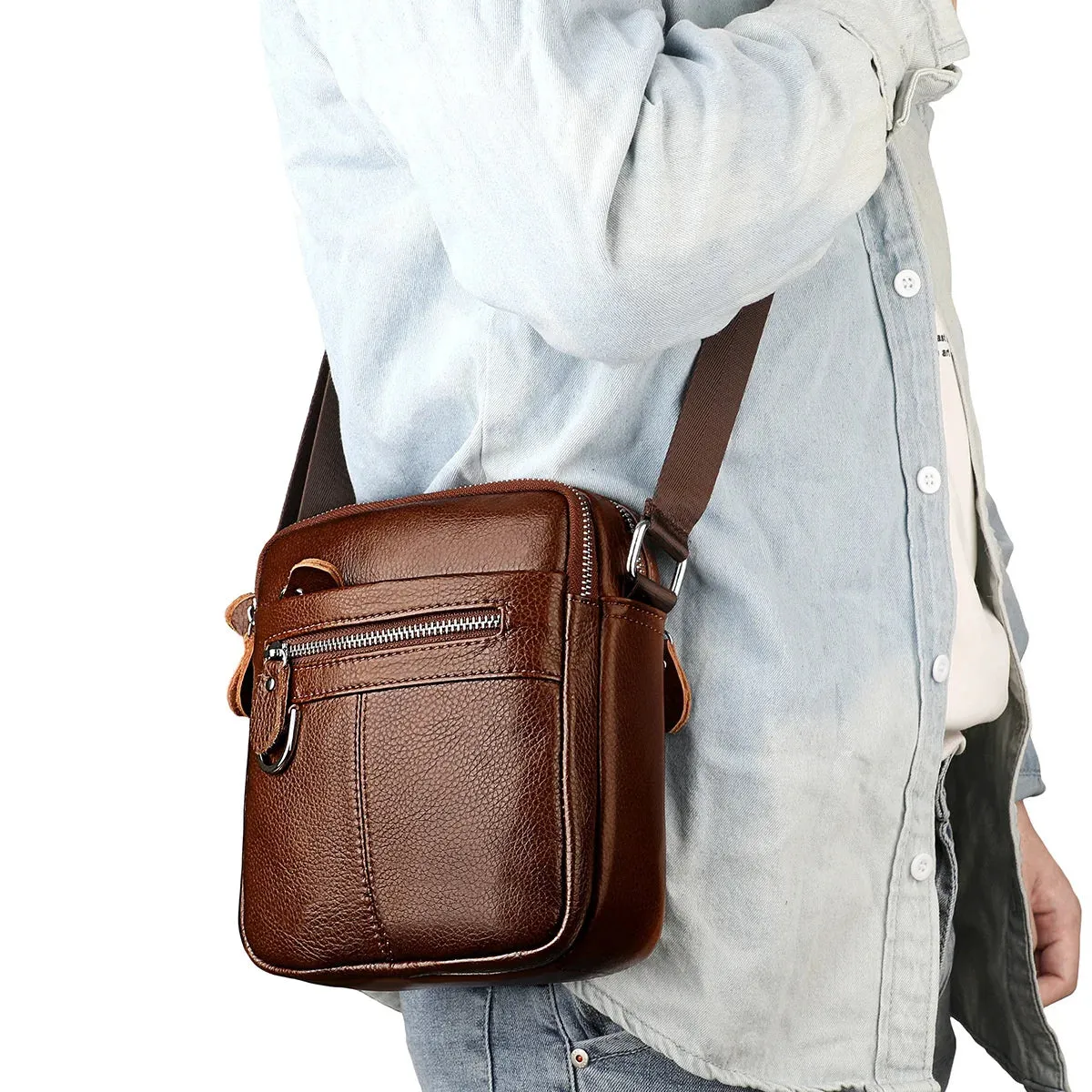 Men's Square-Shaped Messenger Bag: Crossbody Leather Shoulder Bag for Outdoor Adventures