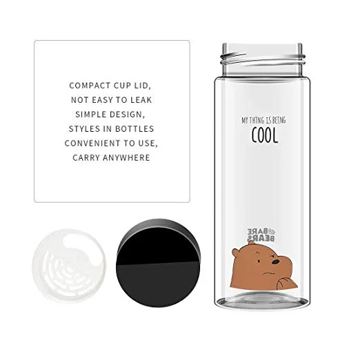 MINISO We Bare Bears Grizzly Plastic Bottle Leak Proof PP Lid Bottle for Kids Adults, 540ml