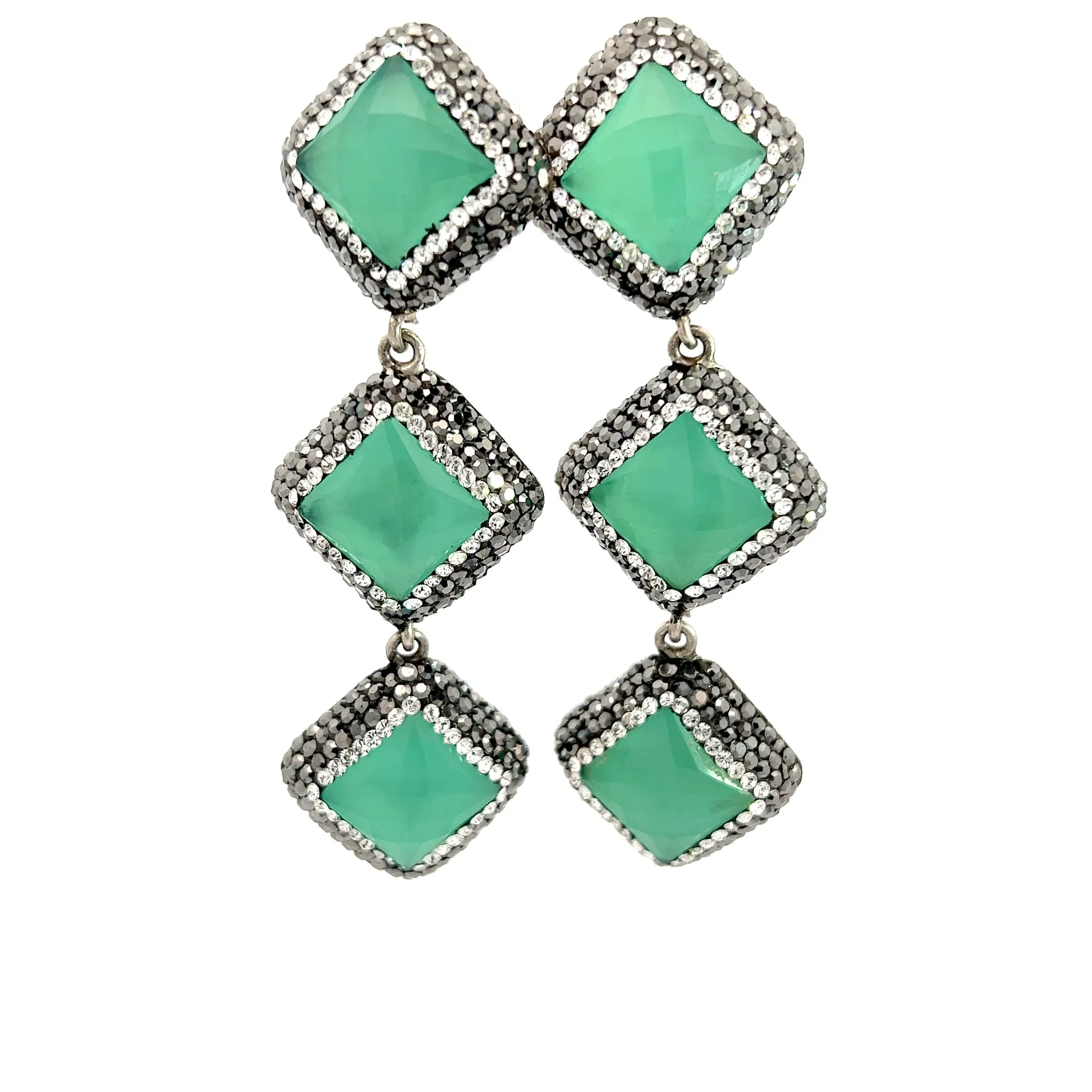 Mint Quartz and Crystal Sterling Silver Earring