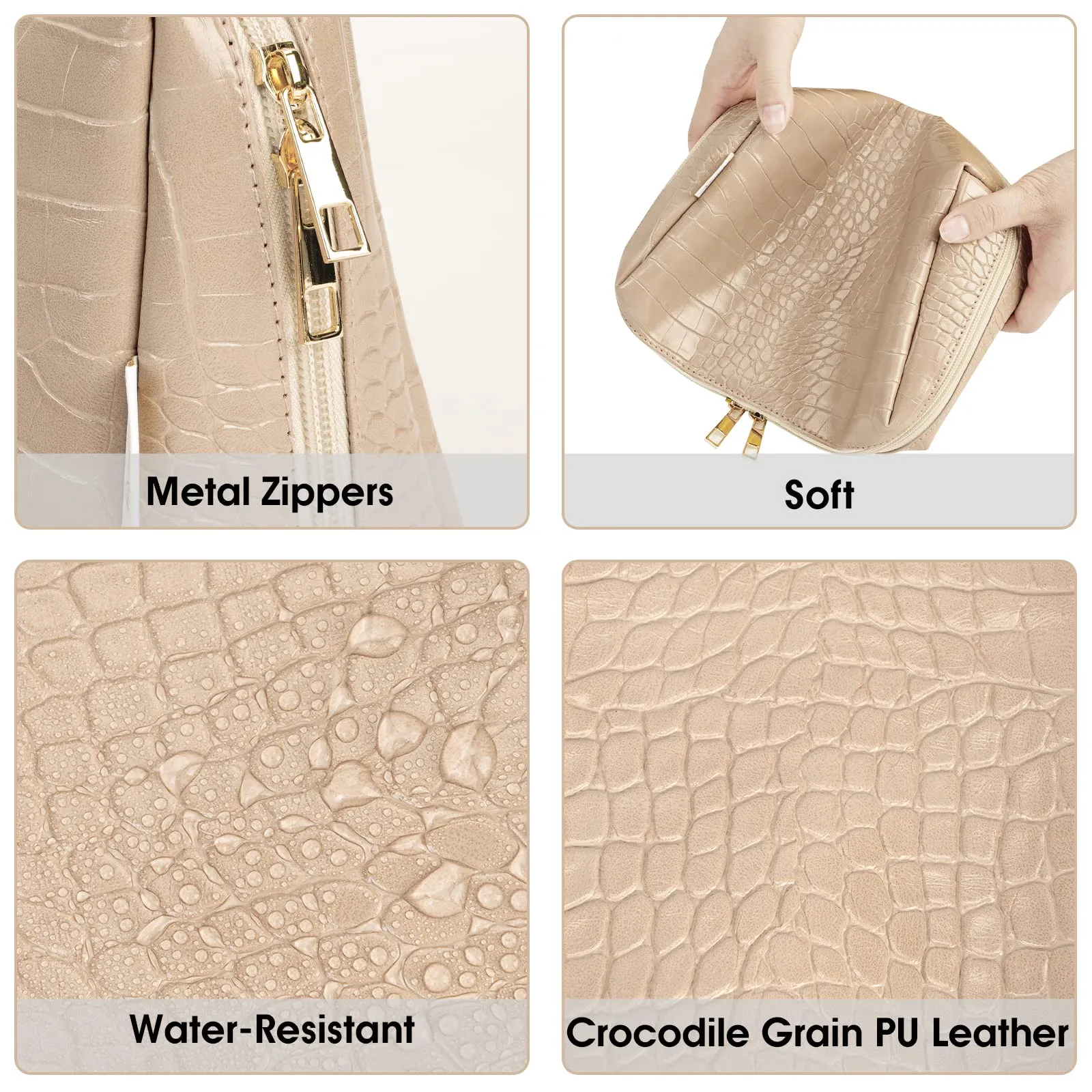 NARWEY Crocodile Grain PU Leather Makeup Bag For Women