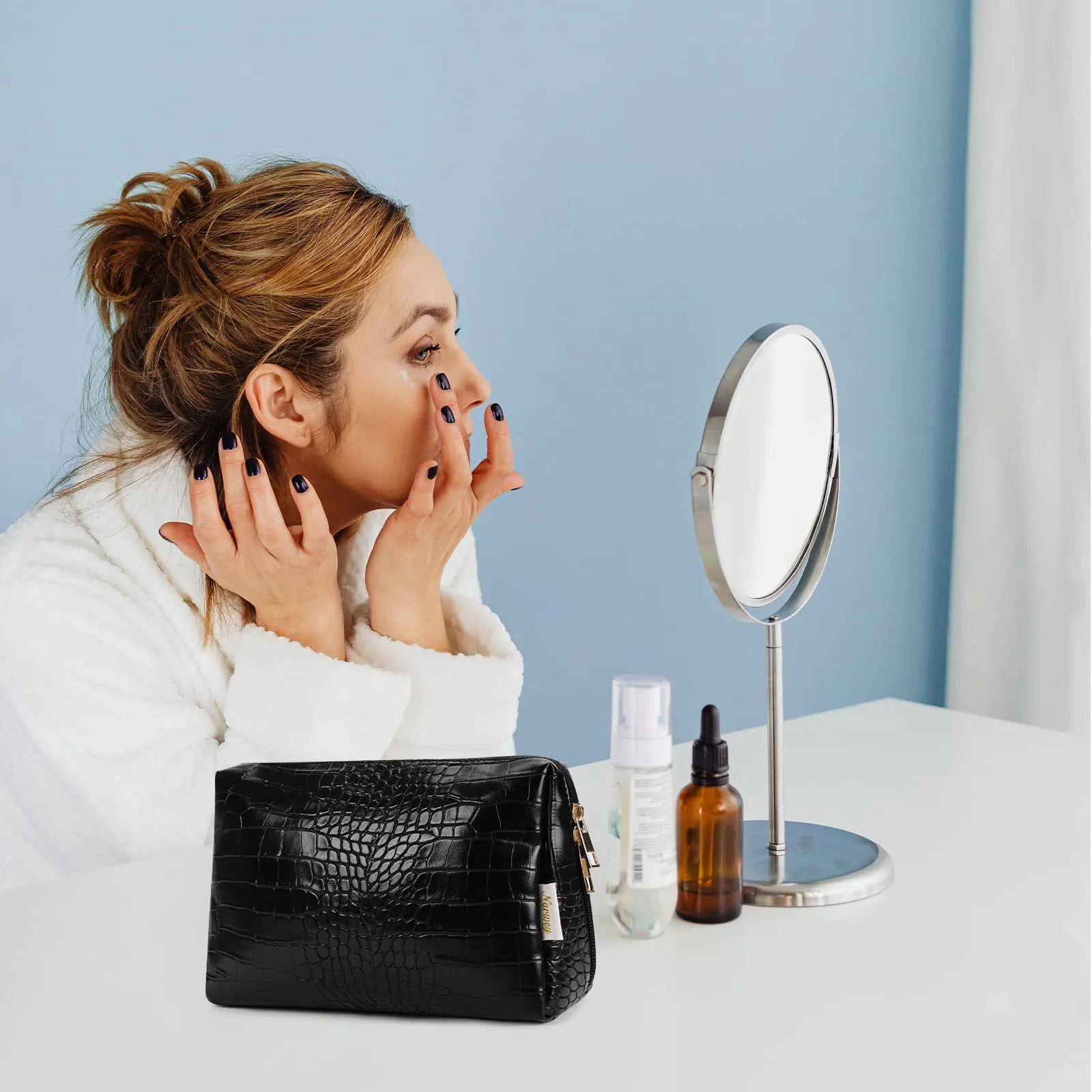 NARWEY Crocodile Grain PU Leather Makeup Bag For Women