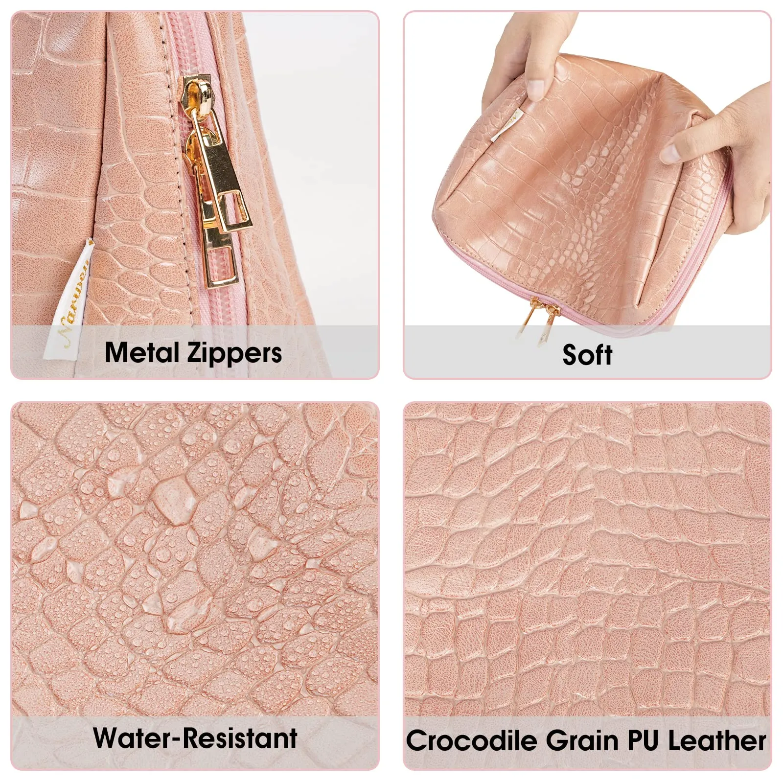 NARWEY Crocodile Grain PU Leather Makeup Bag For Women