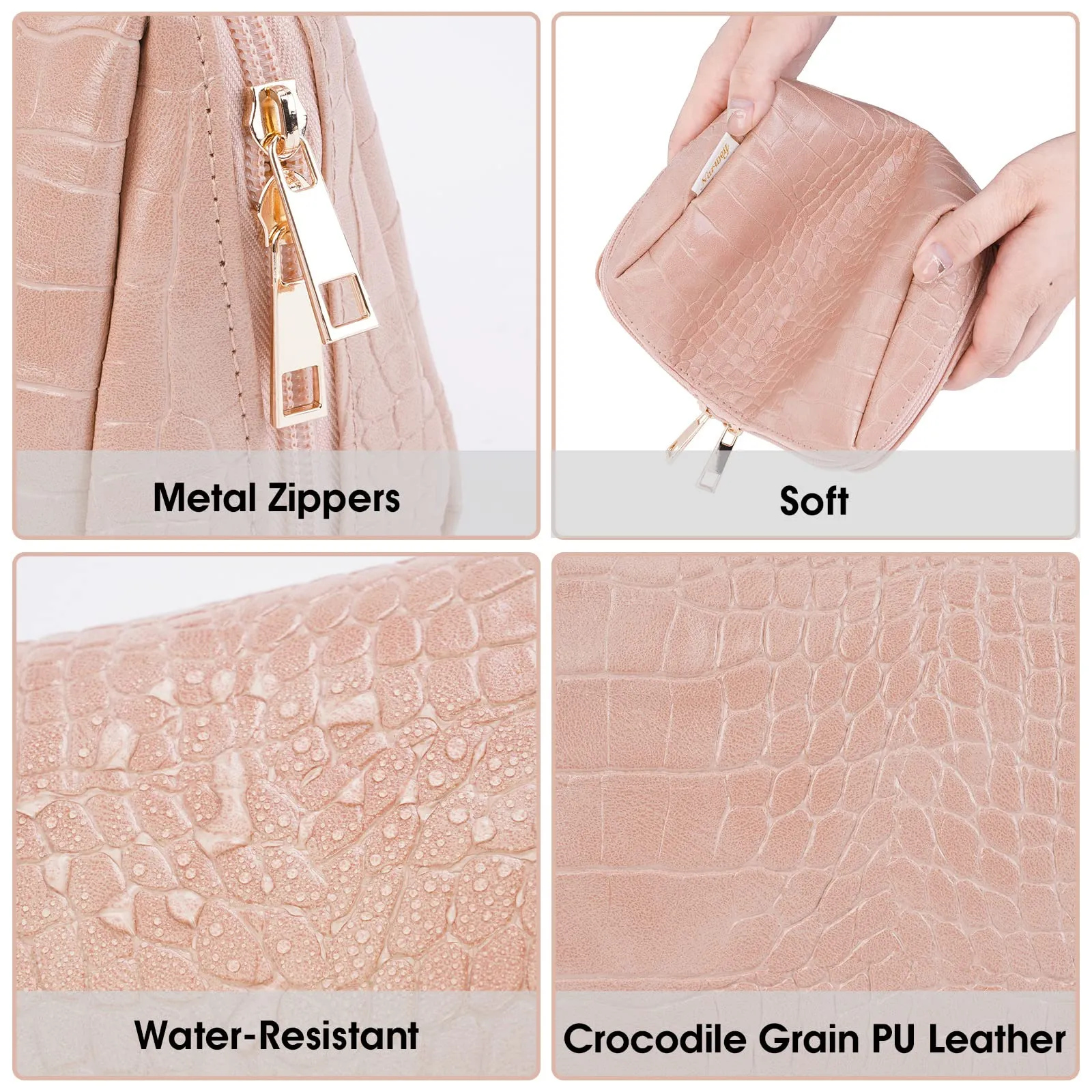 NARWEY Crocodile Grain PU Leather Makeup Bag For Women