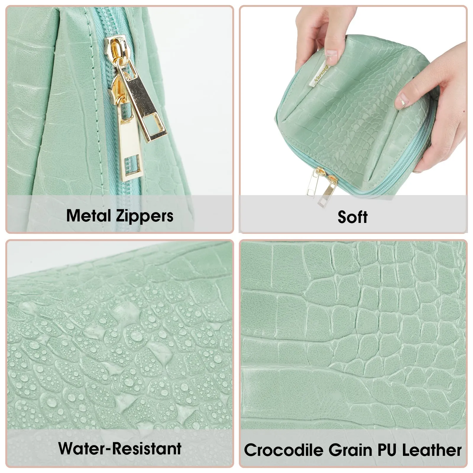 NARWEY Crocodile Grain PU Leather Makeup Bag For Women