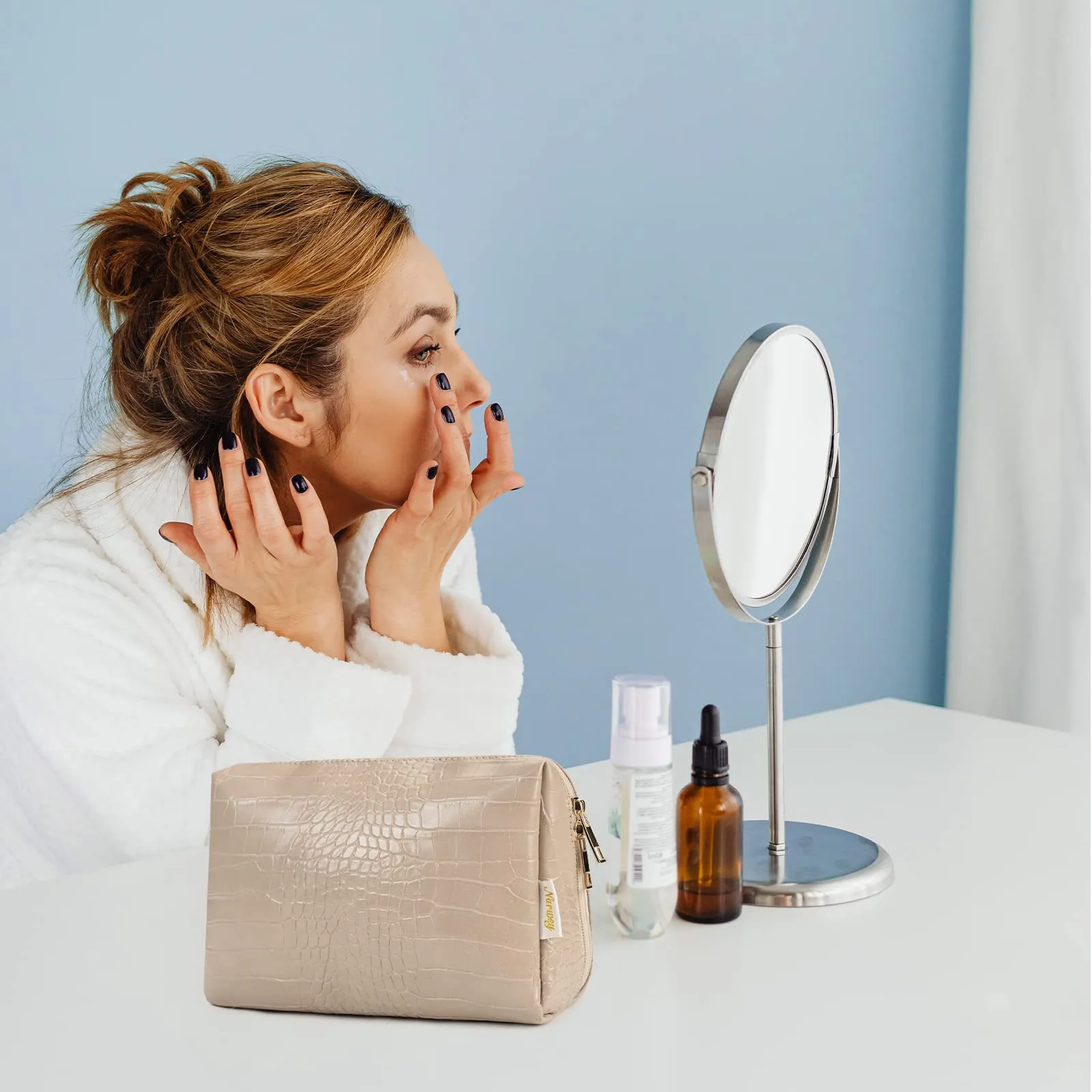 NARWEY Crocodile Grain PU Leather Makeup Bag For Women