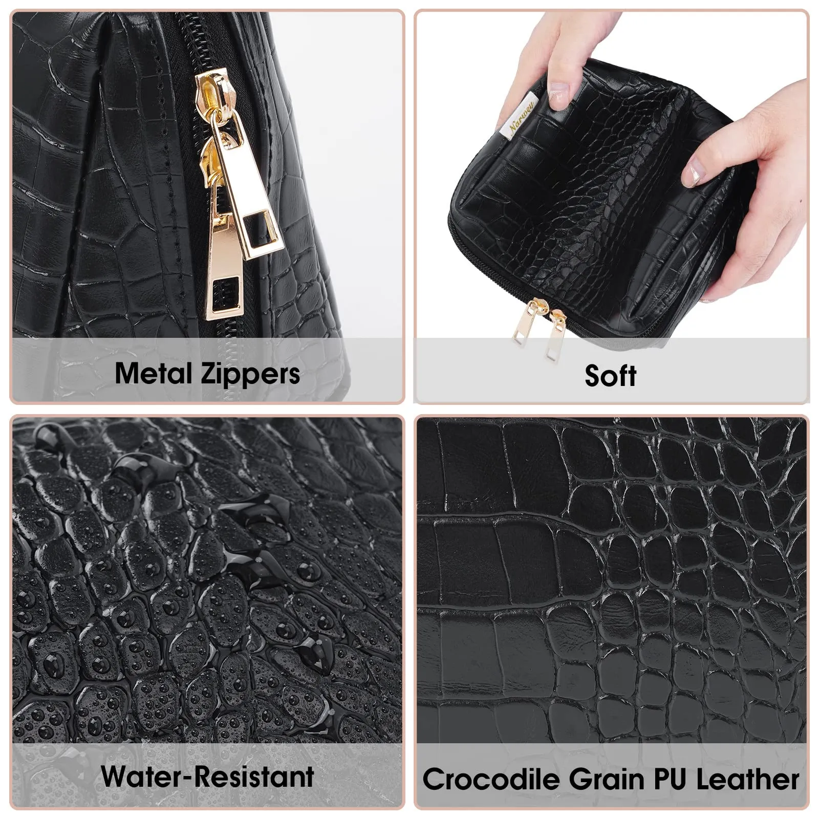 NARWEY Crocodile Grain PU Leather Makeup Bag For Women
