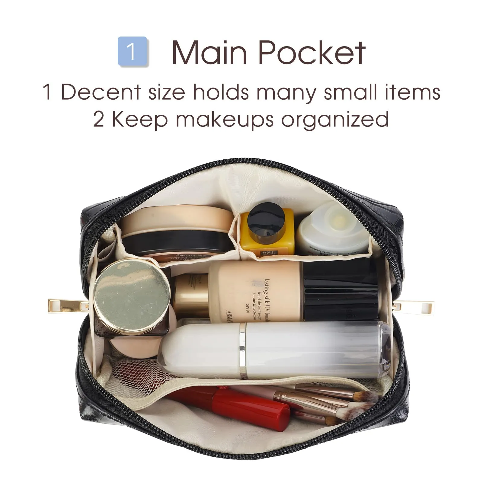 NARWEY Crocodile Grain PU Leather Makeup Bag For Women