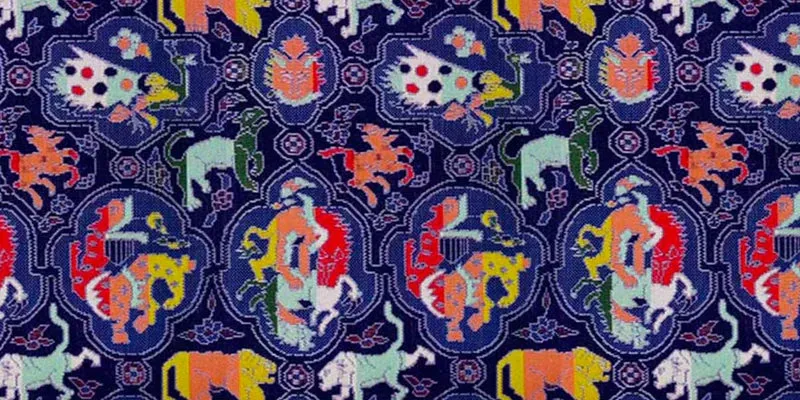 Nishijin-ori Pencil Case - Biting Lions, Birds, and Miscellaneous Animal Pattern - ,  Made in Kyoto, Japan,  Japanese traditional craft pen case