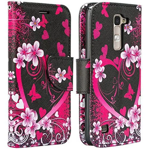 Onetouch Evolve 2 Case, Wrist Strap Flip Fold [Kickstand Feature] Pu Leather Wallet Case with ID & Credit Card Slots For Alcatel Onetouch Evolve 2 - Hot Pink Hearts