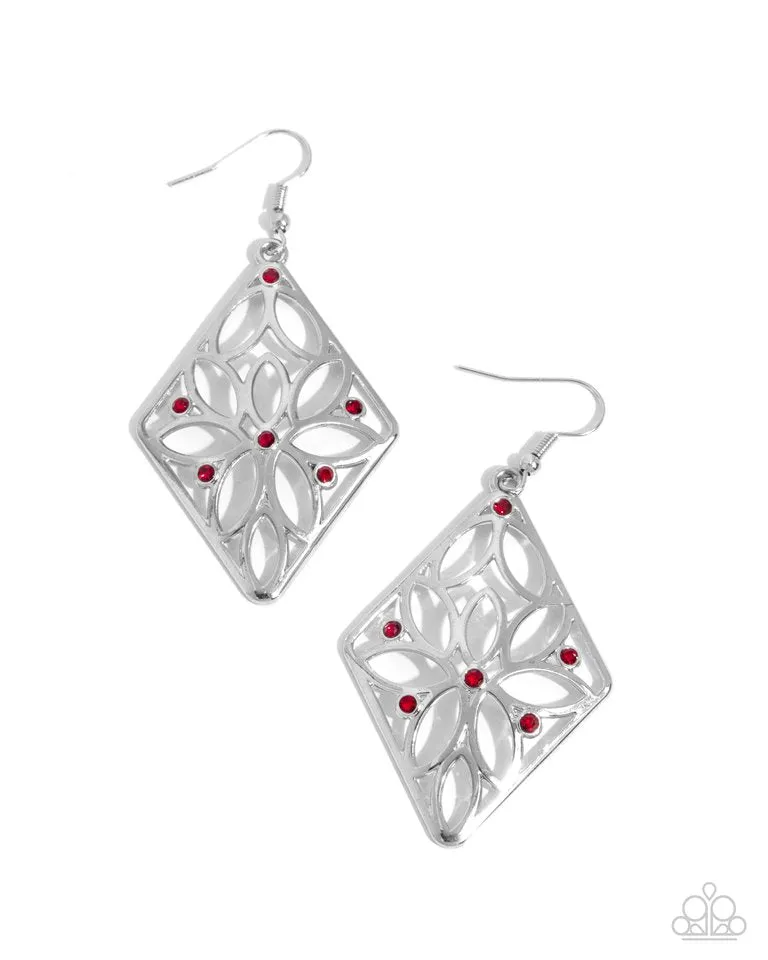 Paparazzi Earring ~ Pumped Up Posies - Red