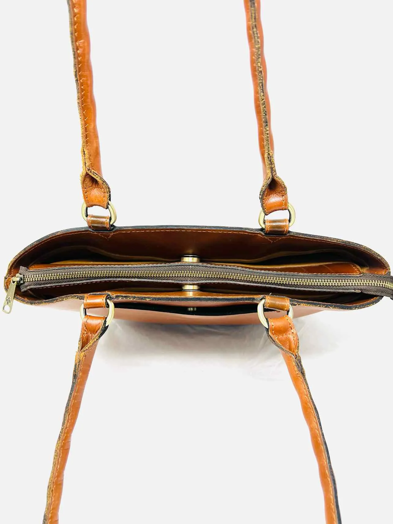 Patricia Nash Cognac Shoulder Bag Turn-lock Leather W/ BAG! Designer Tote