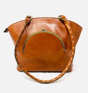Patricia Nash Cognac Shoulder Bag Turn-lock Leather W/ BAG! Designer Tote