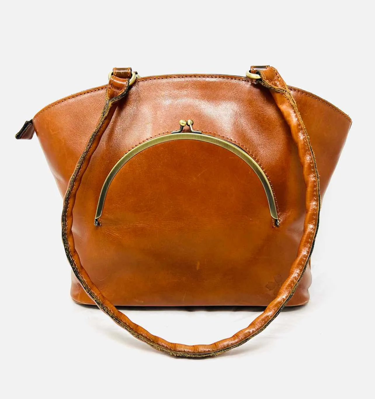 Patricia Nash Cognac Shoulder Bag Turn-lock Leather W/ BAG! Designer Tote