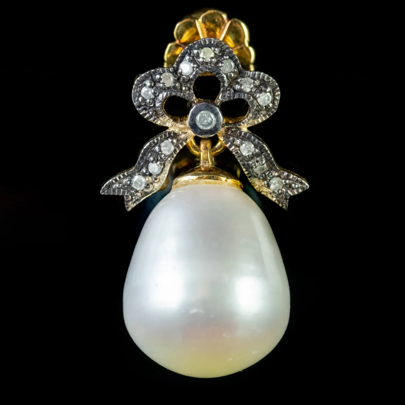 Pearl Drop Earrings Diamond 18Ct Gold On Silver