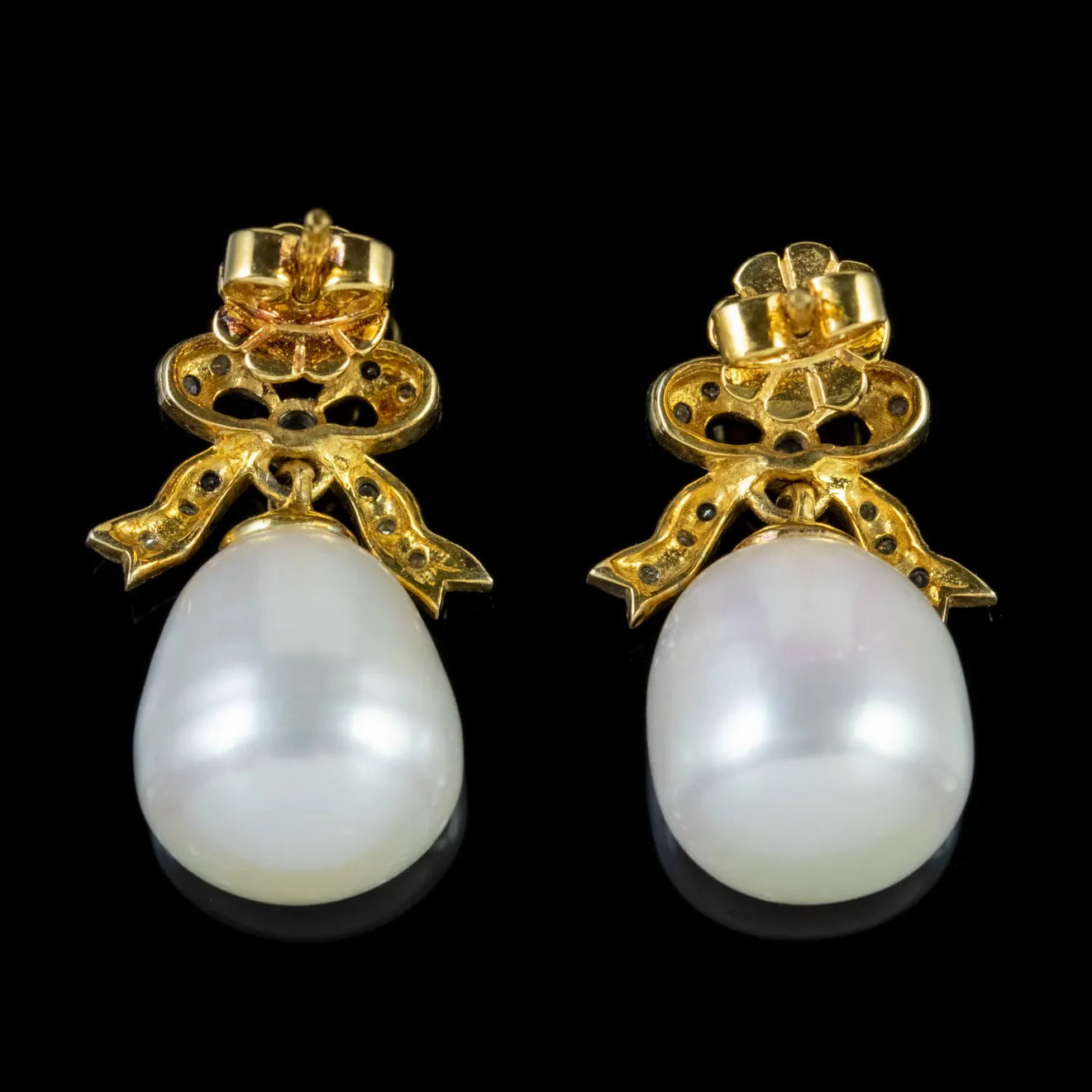 Pearl Drop Earrings Diamond 18Ct Gold On Silver