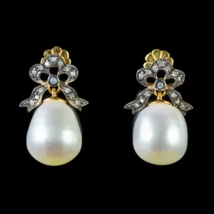 Pearl Drop Earrings Diamond 18Ct Gold On Silver