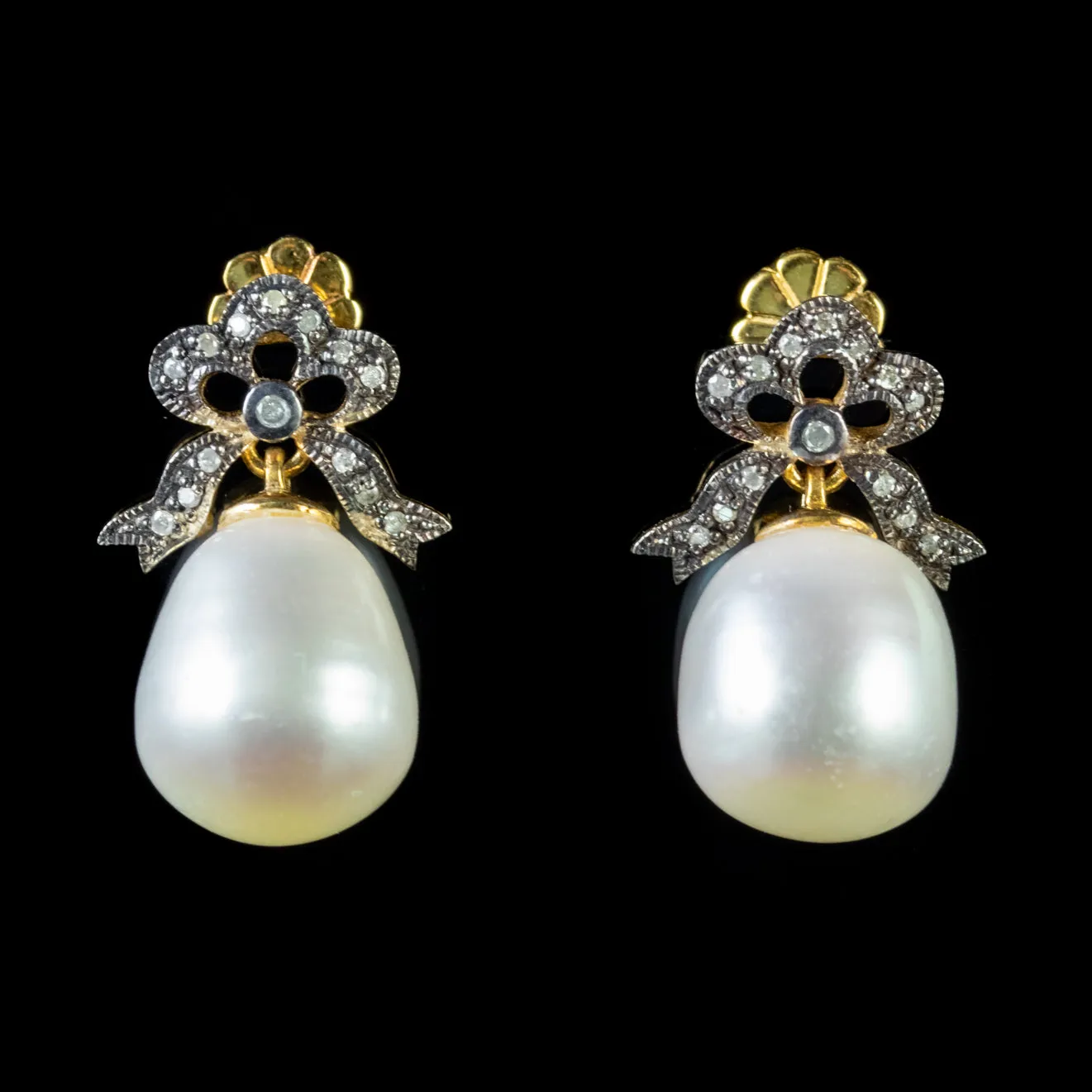 Pearl Drop Earrings Diamond 18Ct Gold On Silver