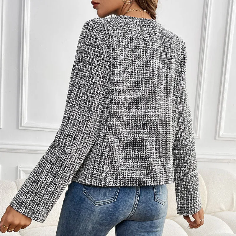 PEOPLETERRITORY New New autumn and winter new  Xiaoxiangfeng top design jacket  plaid cardigan