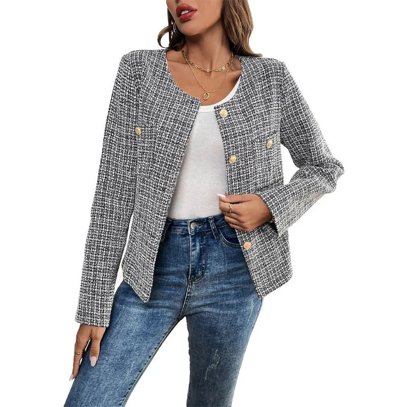 PEOPLETERRITORY New New autumn and winter new  Xiaoxiangfeng top design jacket  plaid cardigan
