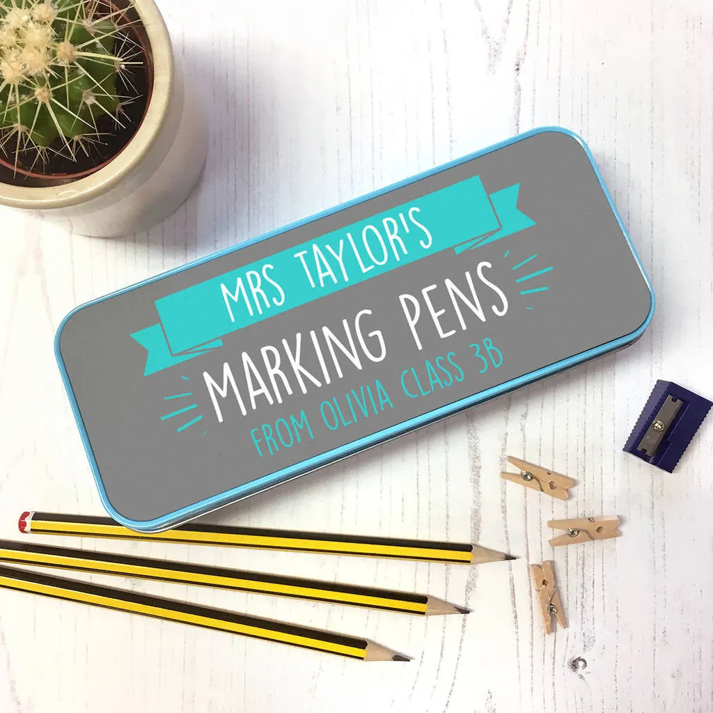 Personalised Marking Pens Tin Case Teachers Gift