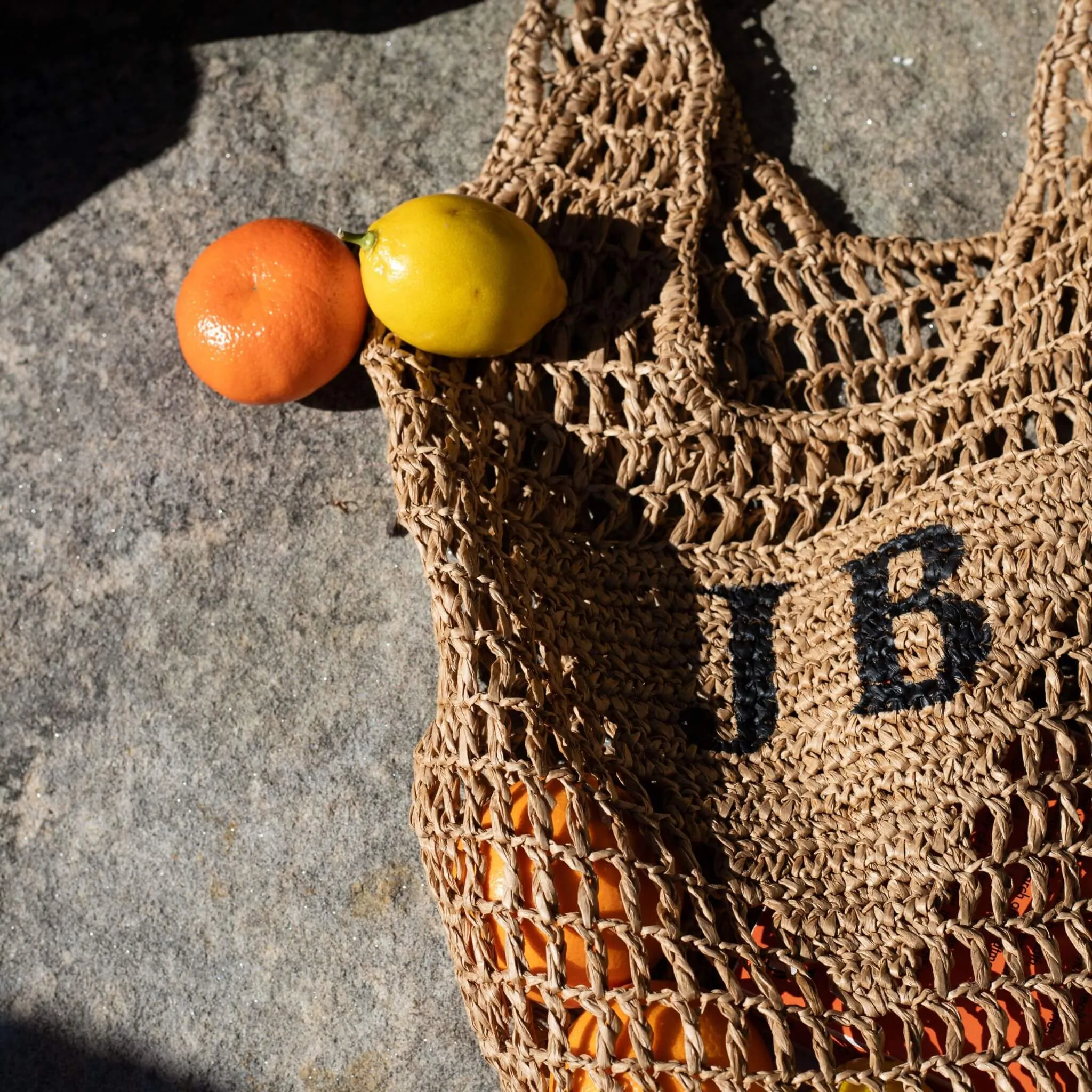 Personalised Woven Raffia Bag - Black & Tan