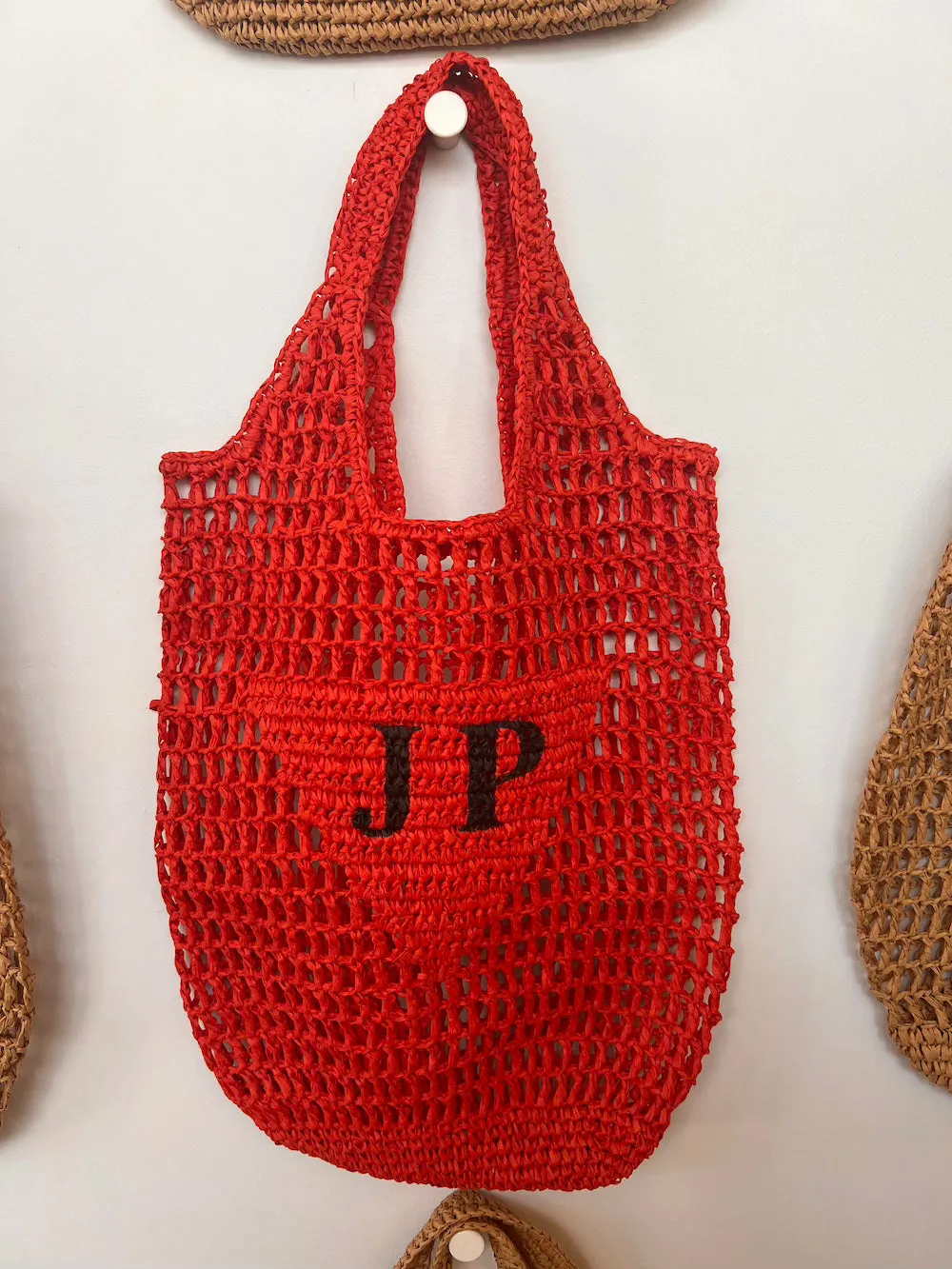 Personalised Woven Raffia Bag - Black & Tan