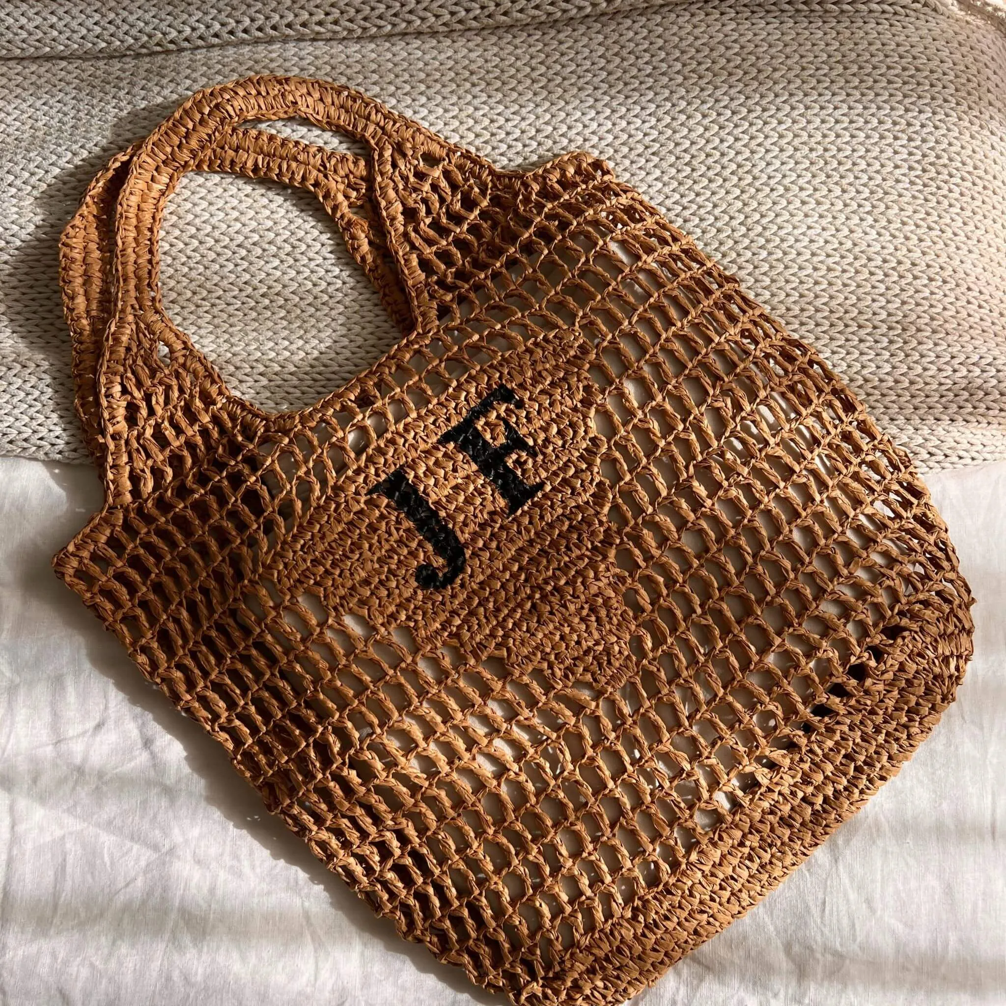 Personalised Woven Raffia Bag - Natural