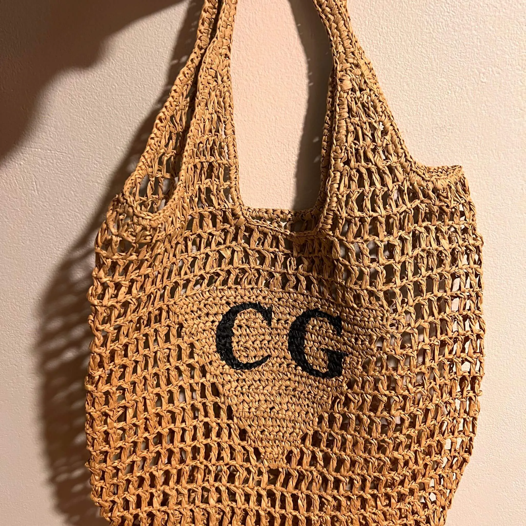 Personalised Woven Raffia Bag - Natural