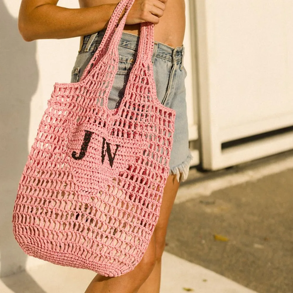 Personalised Woven Raffia Bag - Natural