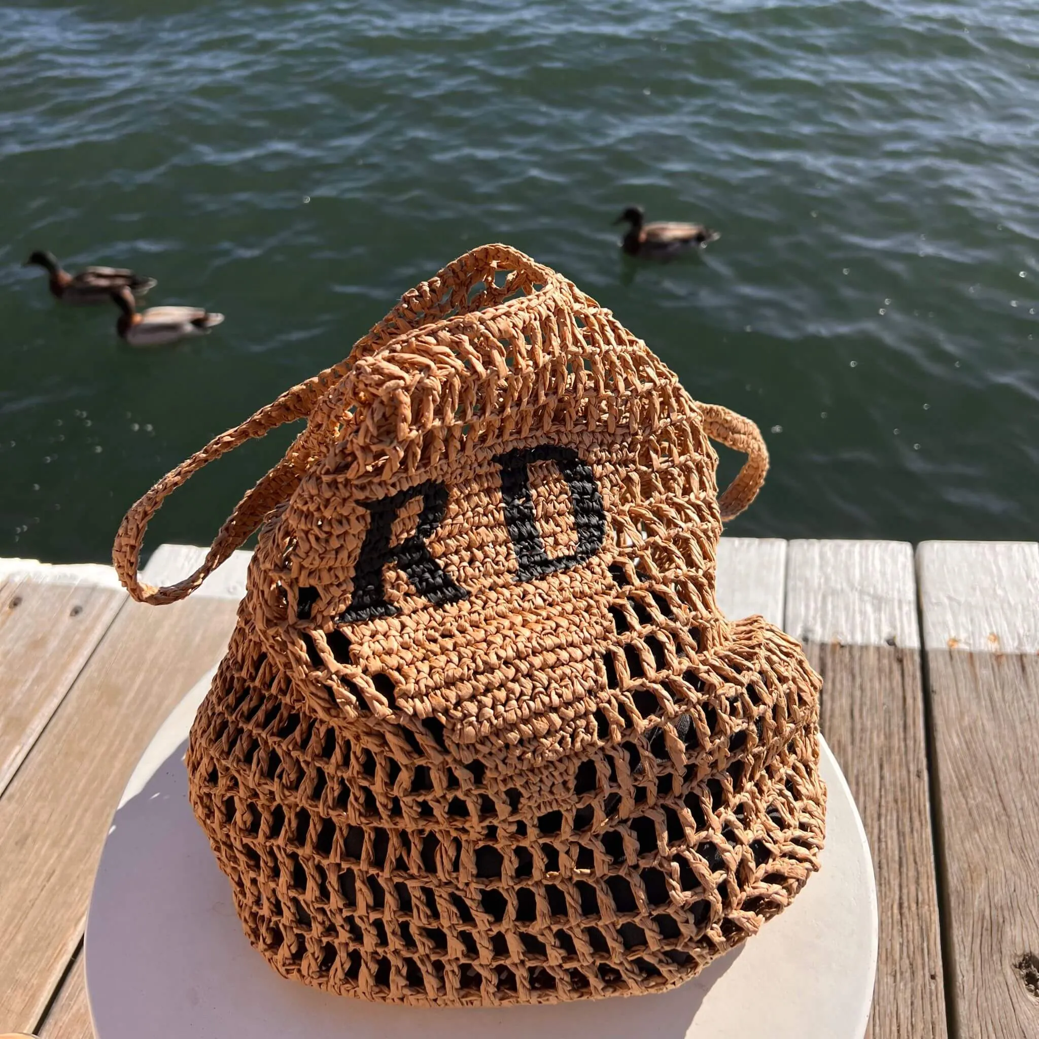 Personalised Woven Raffia Bag - Natural