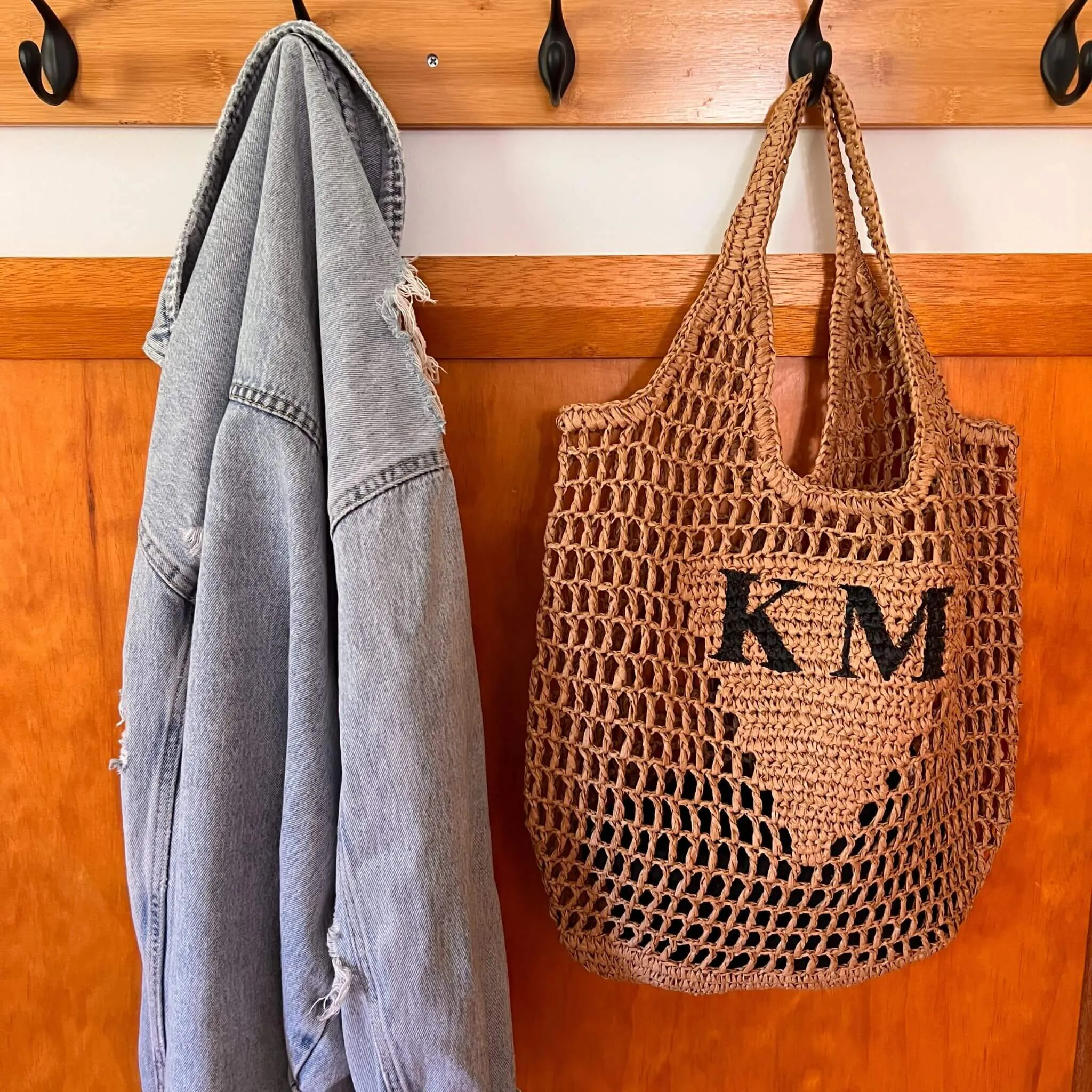 Personalised Woven Raffia Bag - Natural