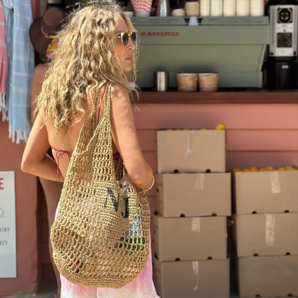 Personalised Woven Raffia Bag - Natural