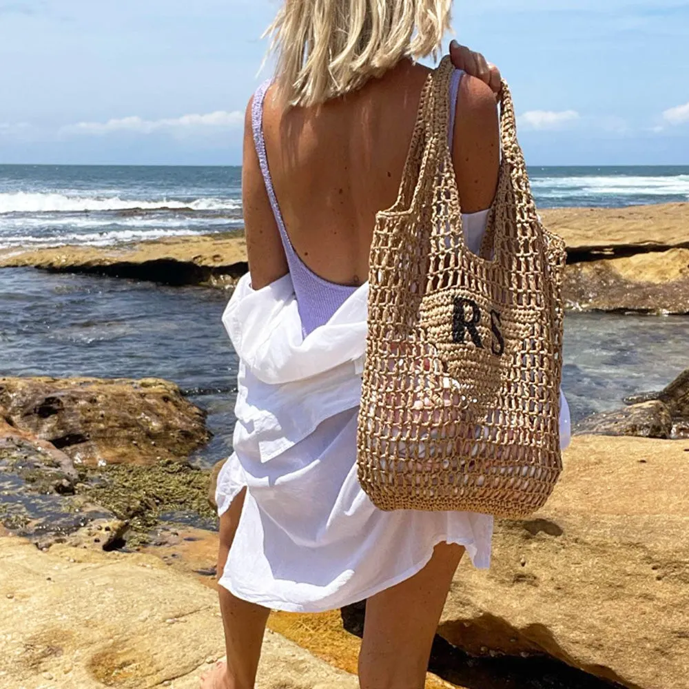 Personalised Woven Raffia Bag - Natural