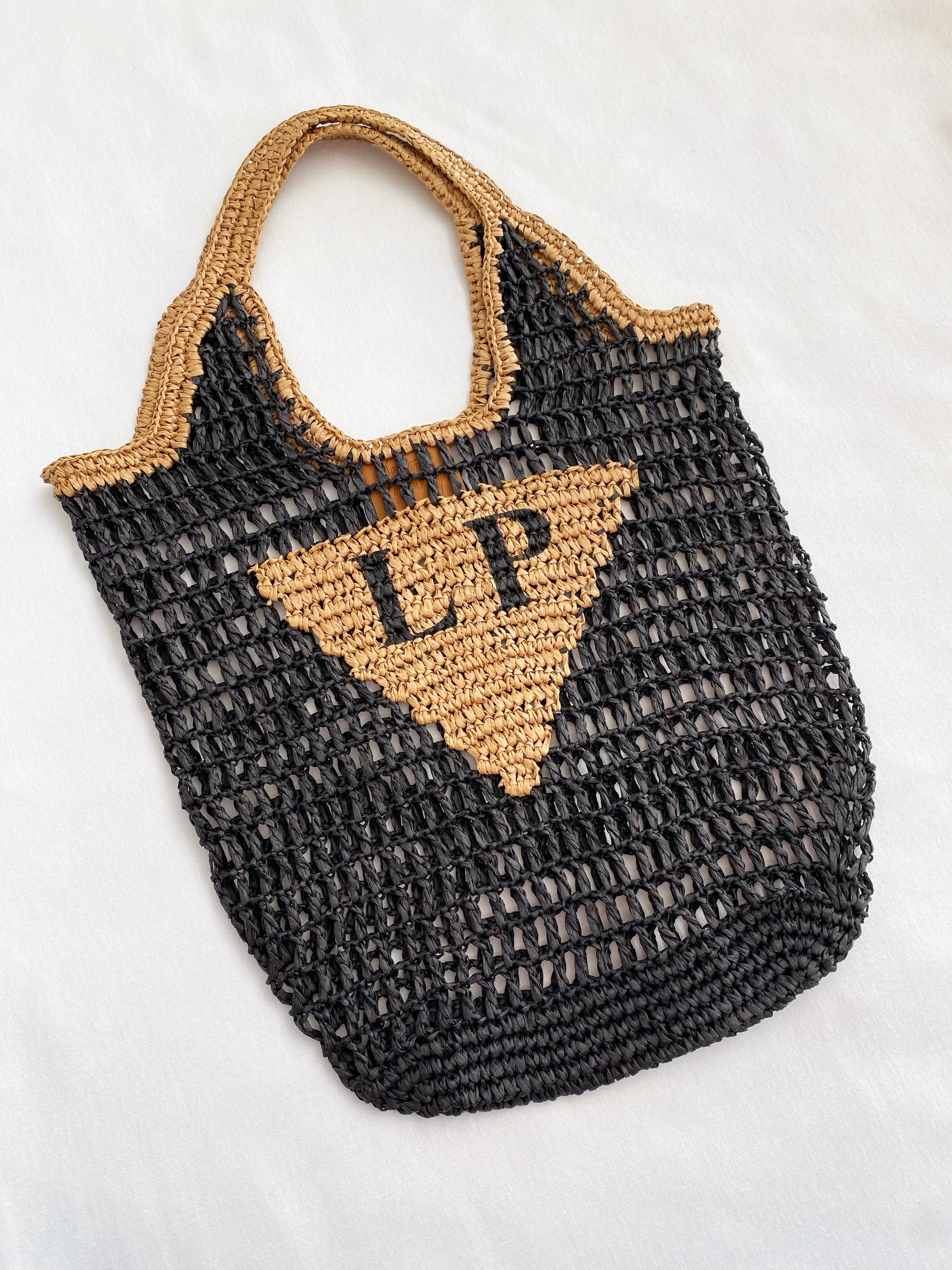 Personalised Woven Raffia Bag - Pink