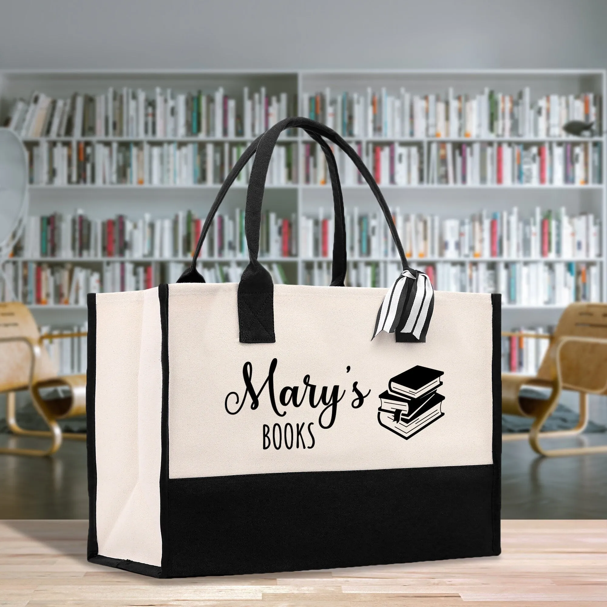 Personalized Book Lover Cotton Canvas Tote Bag Customized Library Bag Bookworm Gift Bag School Librarian Gift Tote (LBT1005)