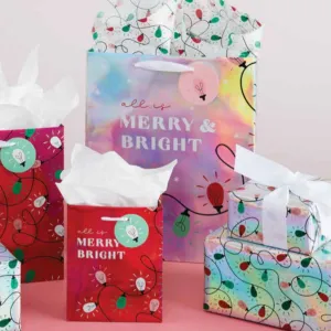 Pink And Green String Of Lights Gift Bags