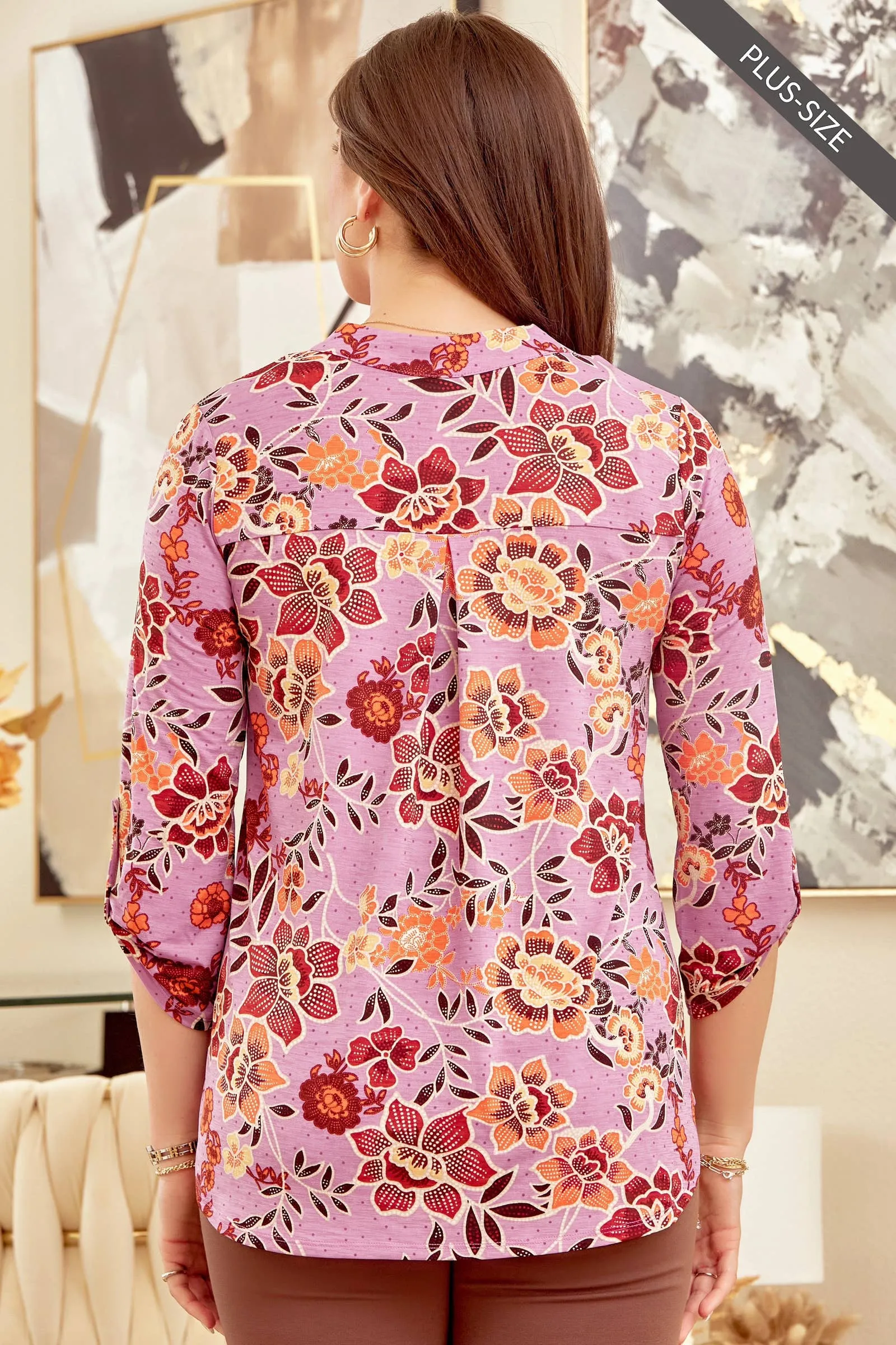 PLUS SIZE Lizzy Lavender Floral Print Wrinkle Free Top